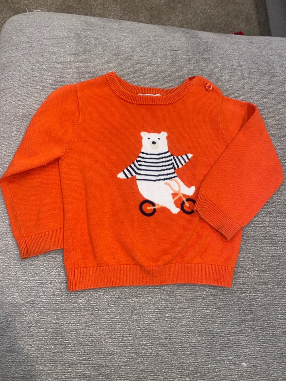 Jacadi Orange Knit Sweater with White Bear on Bicycle